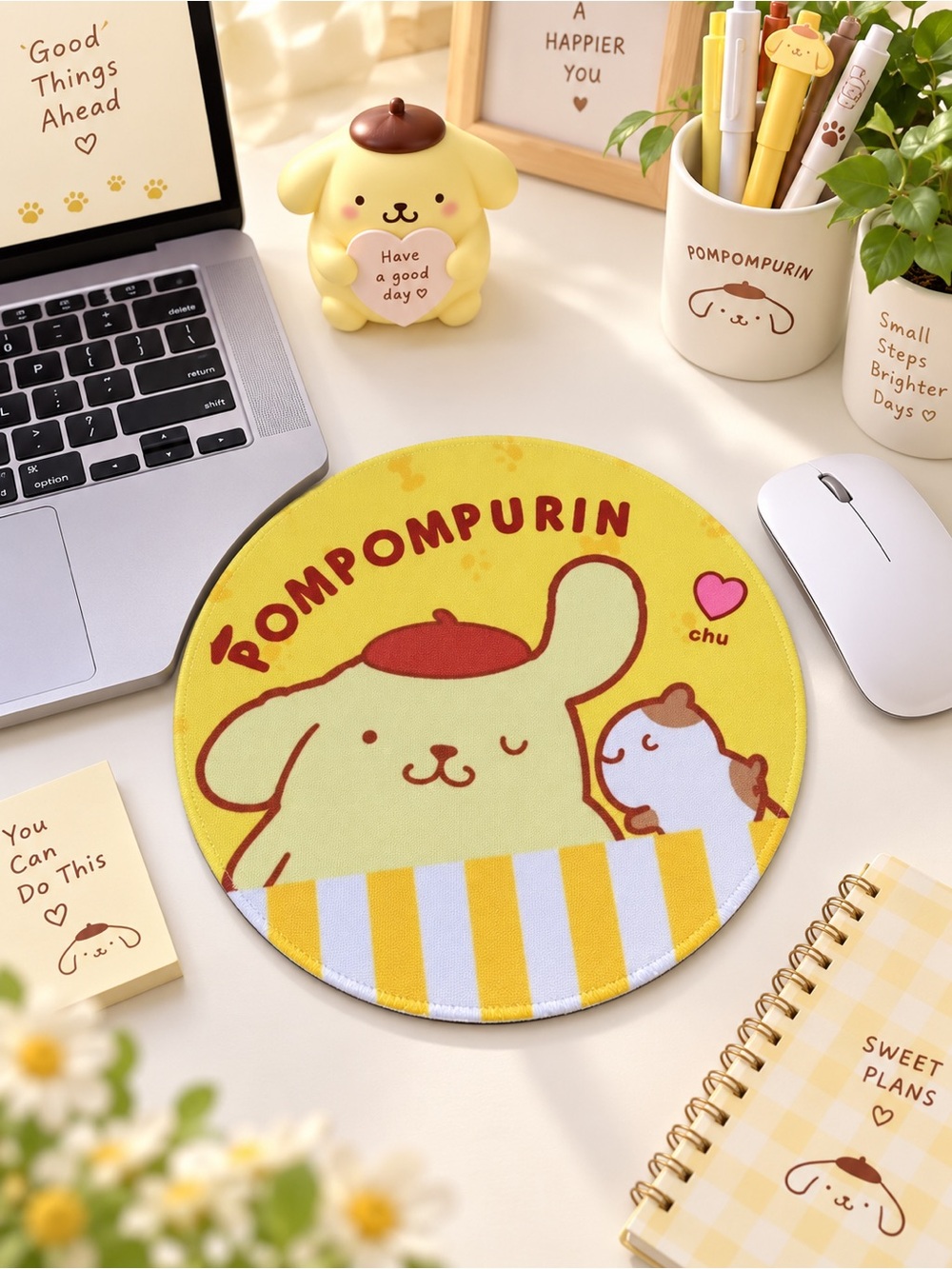 Pompompurin 9x9 Round Mouse Pad Yellow Kawaii Computer Desk Pad NWT